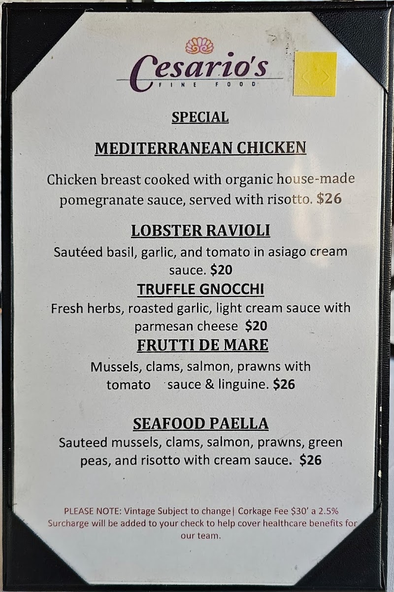 Cesario's Menu - Image 1